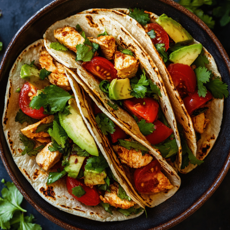 Chicken Tacos with Avocado, Tomatoes, and Cilantro