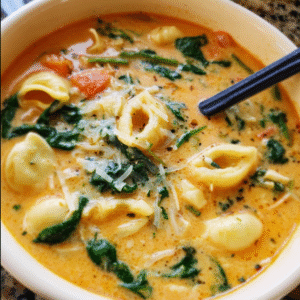 Creamy Pasta Soup with Spinach and Cheese
